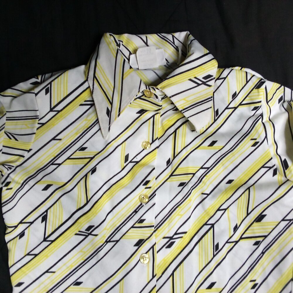 Vintage Jantzen MCM Geometric Op Art Polyester Disco Shirt